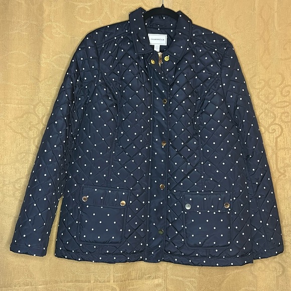 Charter Club Women's‎ Navy & White Polka Dot Light Puffer Coat Size Large - Picture 1 of 10